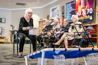 Residents engaging in fun games in the activity room