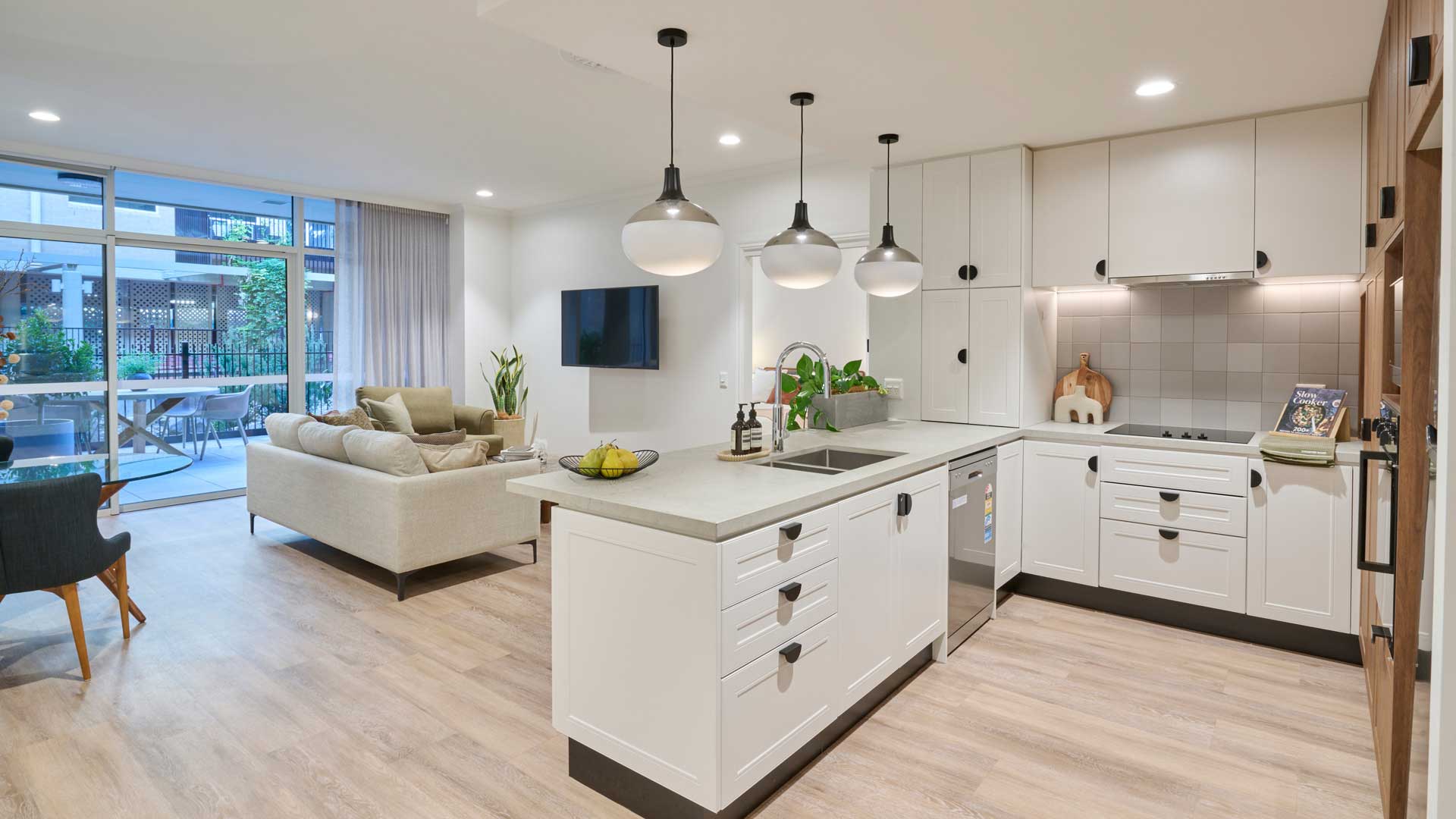 Light-filled contemporary apartments with generous kitchens and open-plan living.